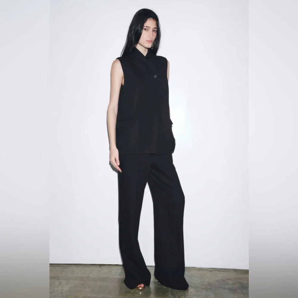 Zara Linen Blend Buckle Pants ZW Collection